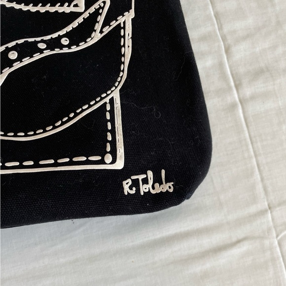 Isabel Toledo for Lane Bryant tote black canvas with white pocket graphics - Picture 3 of 6